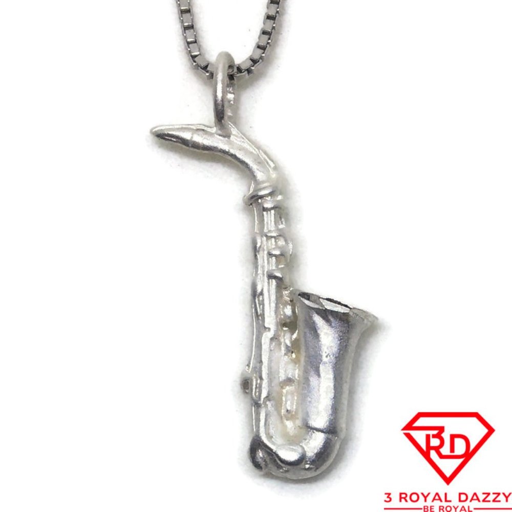 Saxophone Charm 3D Pendant 925 Sterling Silver